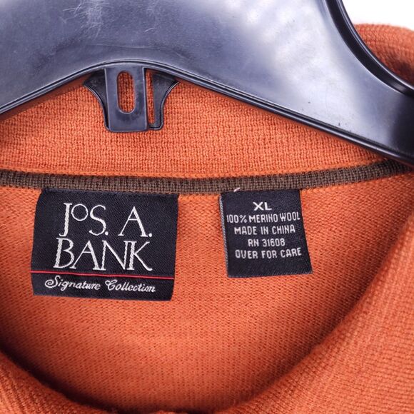 Jos A Bank Merino Wool Polo Sweater Mens XL Orange Long Sleeve - Picture 9 of 10